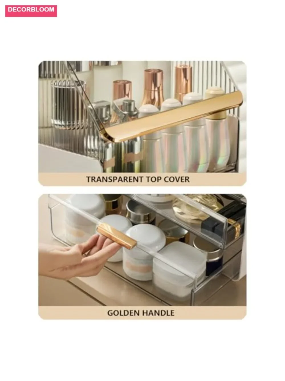 Large Makeup Organizer Countertop Vanity Cosmetic Storage with Acrylic Cover